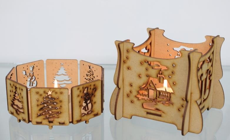 Laser-cut wooden Christmas lanterns